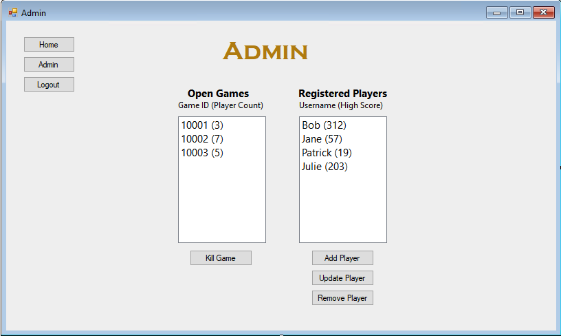 Storyboard Administration Screen